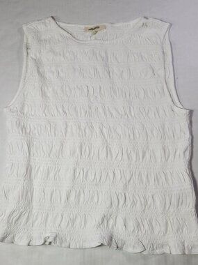 Madewell Women White Cotton Linen Blend Sachi Smocked Tank Top Size M